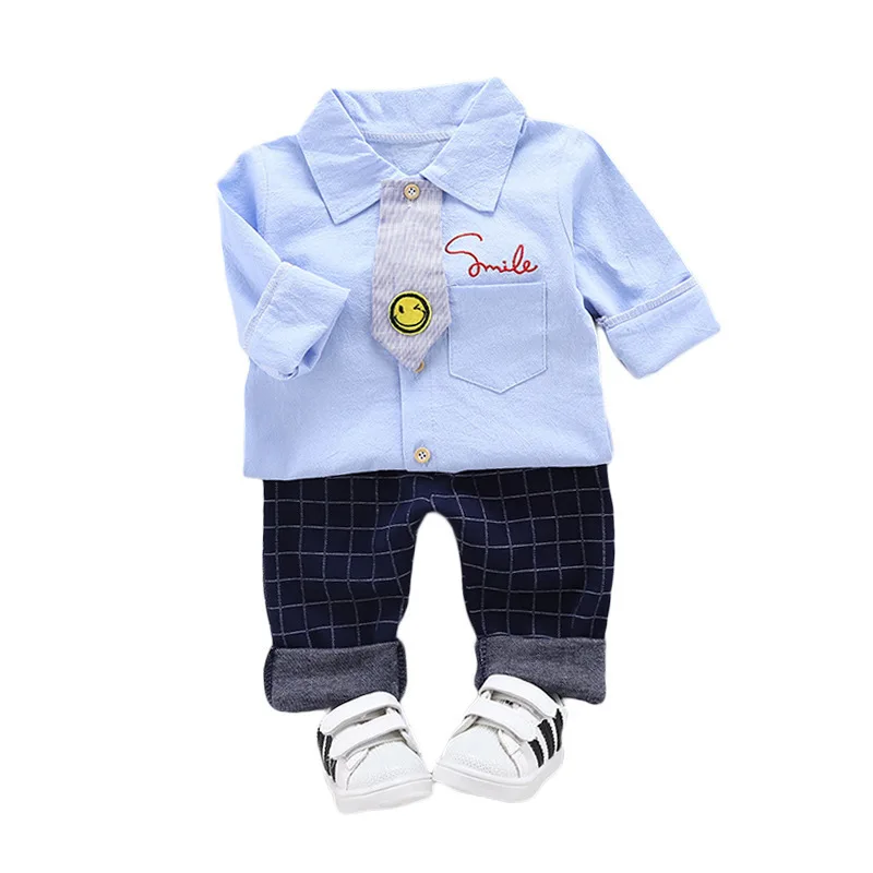 

Spring Autumn Children Babay Boys Cotton Clothing Baby Lapel Tie Shirt Pants 2Pcs/sets Toddler Tracksuit Infant Gentleman Suits