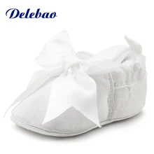 Delebao/белая детская обувь с бантиком-бабочкой для крещения; крещение новорожденных; белые туфли