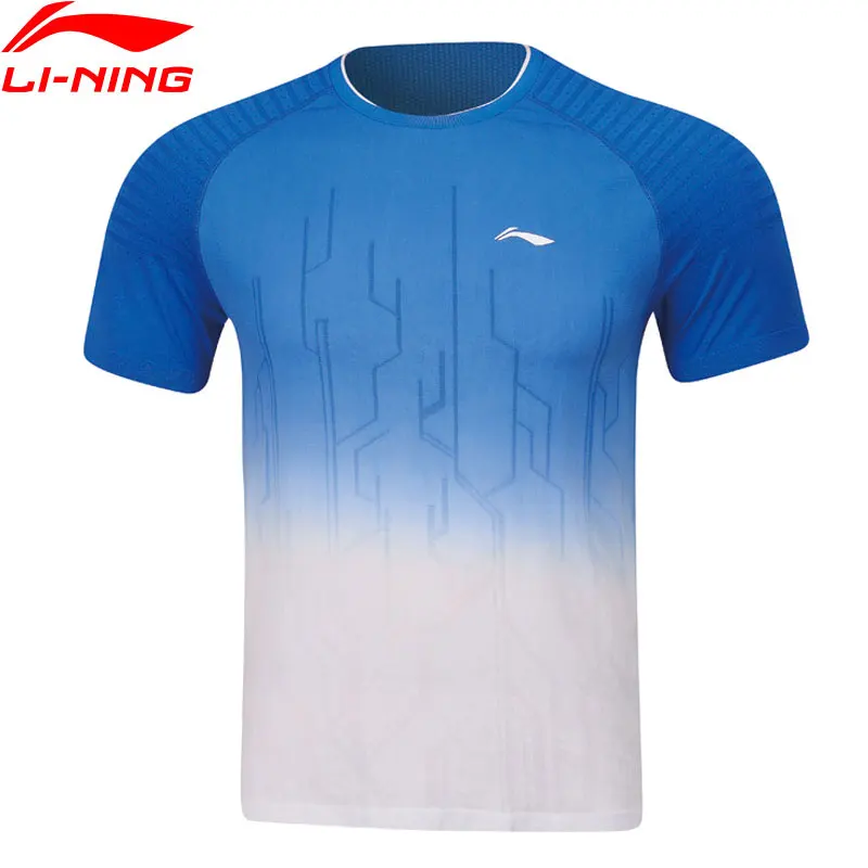 

Li-Ning Men Badminton T-shirts Regular Fit AT DRY Breathable Mono Yarn LiNing Sports Competition Tees Tops AAYP067 CAMJ19