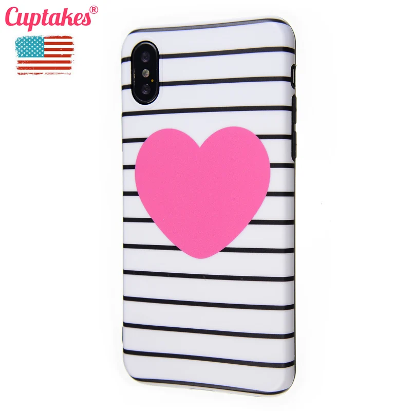 

Luxury IMD Soft Silicone Case for iPhone 7 6 6S 8 Plus X 10 XS Max XR Cover Cute Hot Pink Heart Coque White stripes Pattern Capa