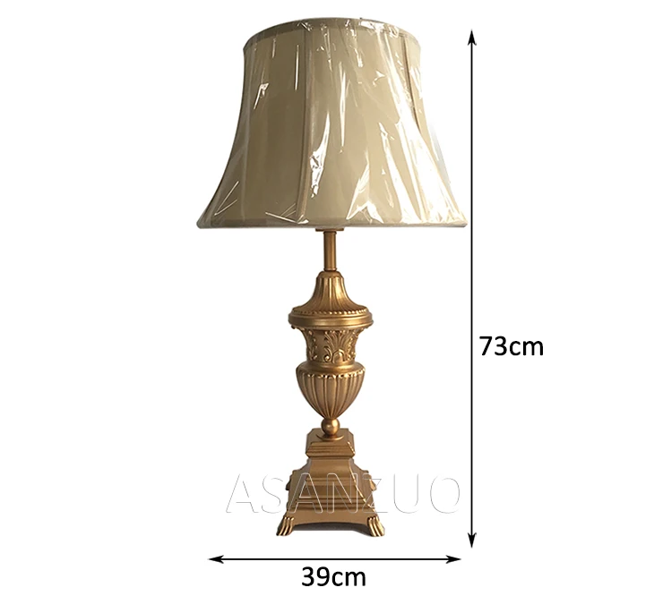 Американский кантри классическая настольная лампа медная Смола Ткань светодиодный E27 настольная лампа для учебы гостиной спальни чтения - Цвет абажура: Золотой