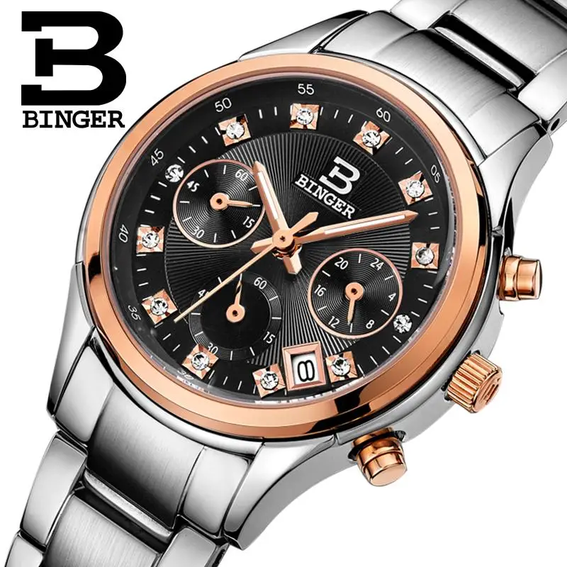 Switzerland Binger font b women s b font font b watches b font luxury quartz waterproof
