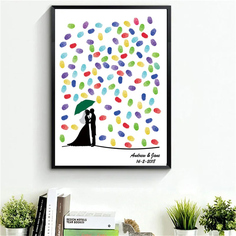 Отпечаток пальца Гостевая книга Wall Art DIY любителей дождя Романтический Обручение