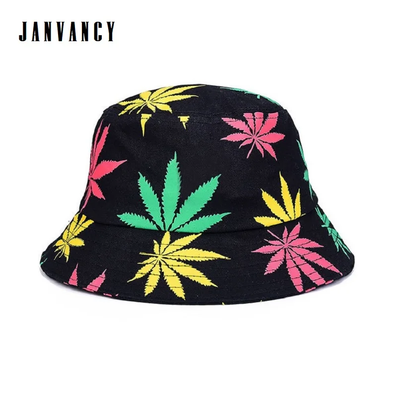 

Vogue Cotton Maple leaf Flat Bucket Hat Sunscreen Beach hat Foldable Travel Letter Cap Sombrero Playa Bob Fishing Black Brooklyn