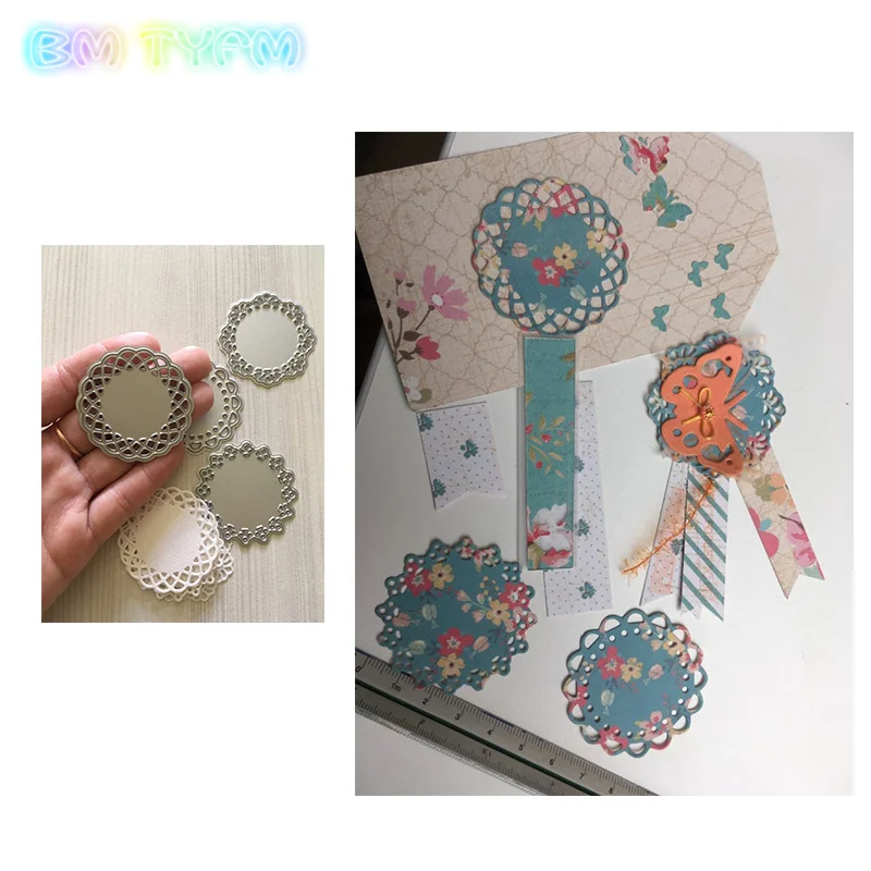 BM Lace Edge Circle Frame 4Pcs Metal Cutting Die Stencils