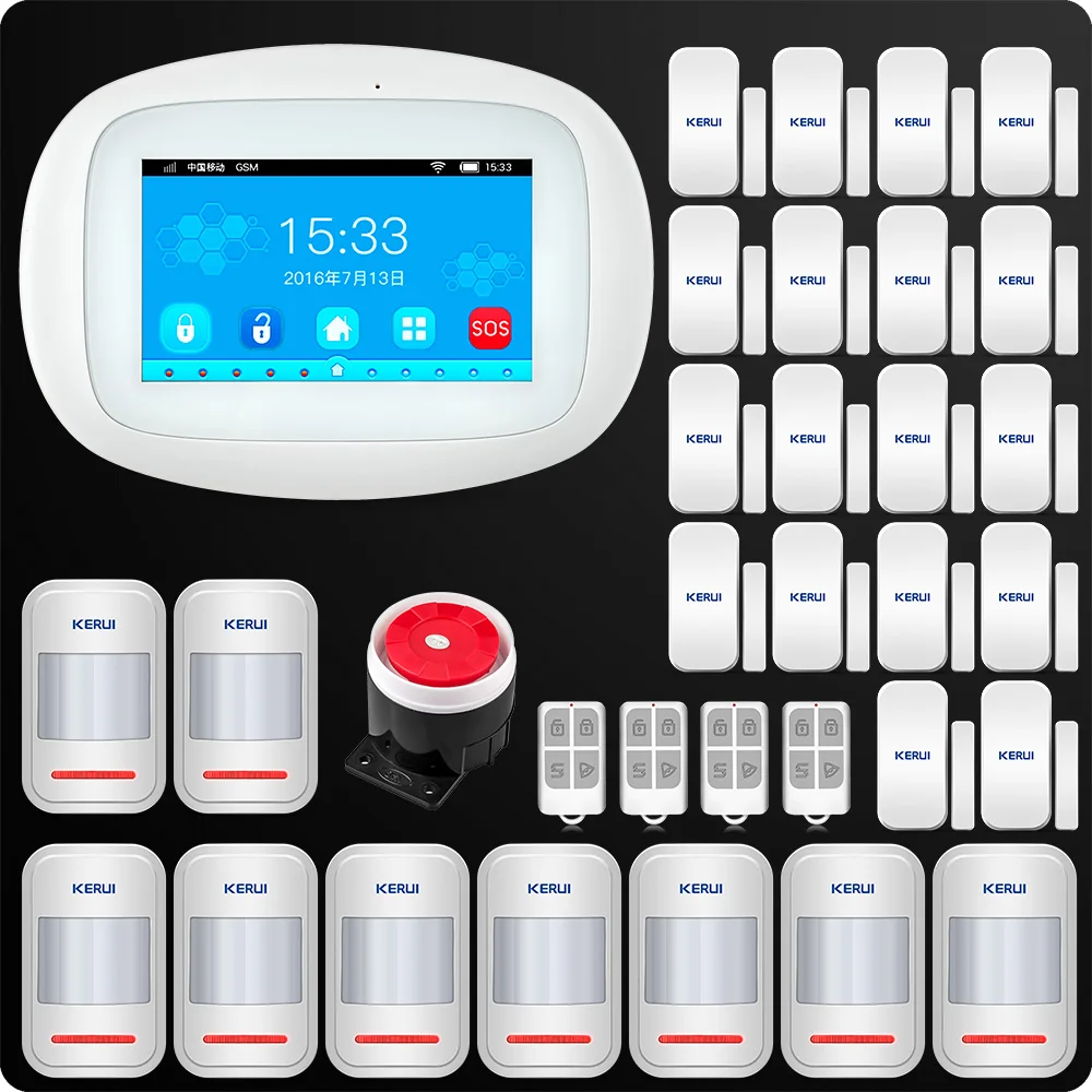 KERUI 4.3 Inch TFT Color Screen Wireless Security Alarm WIFI GSM Alarm System APP Control Wired Siren PIR Motion Door Sensor KERUI 4.3 Inch TFT Color Screen Wireless Security Alarm WIFI GSM Alarm System APP Control Wired Siren PIR Motion Door Sensor