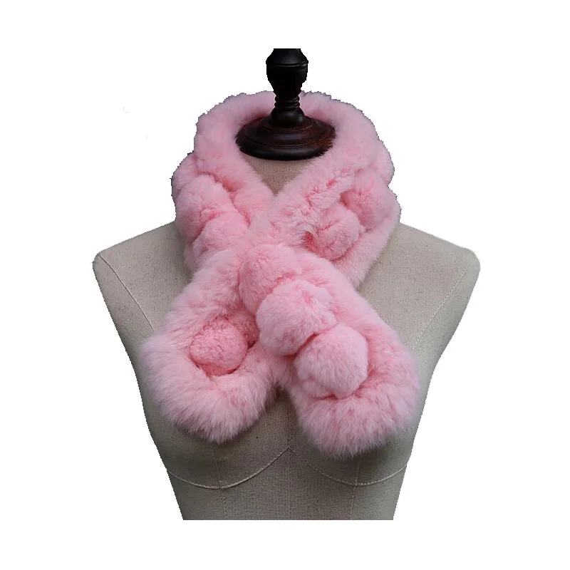 Women winter scarf New real Rabbit fur fluffy collar decor crossover