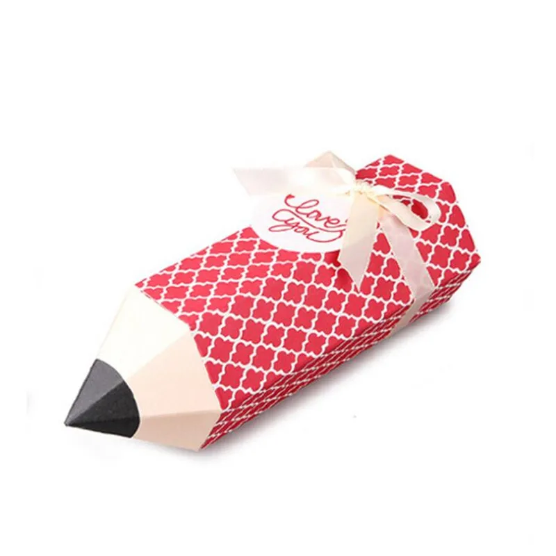 

5pcs 11.5x5cm Creative Cartoon Red Pencil Candy Box For Baby Birthday Party Gift Colorful Pencil Shape Snack Packaging Box 2019