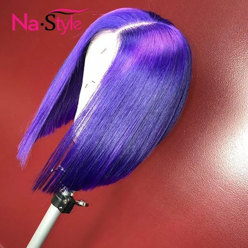 Фиолетовый парик с тупым вырезом Боб прозрачный парик с кружевом цветные человеческие волосы парики 613 светлые человеческие волосы