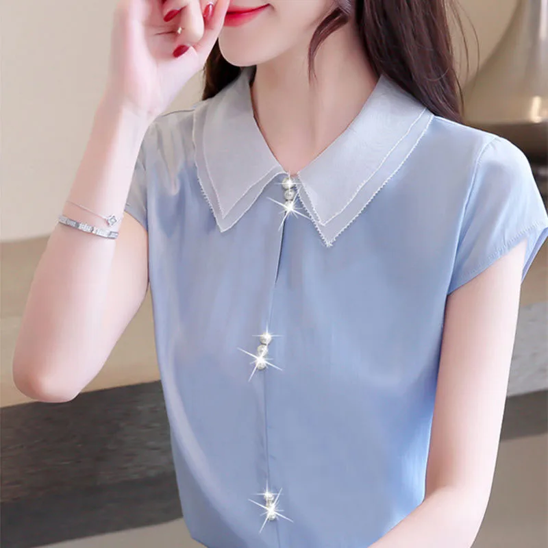 

Women Spring Summer Style Casual Blouses Shirts Lady Casual Short Sleeve Character Solid Color Blusas Tops DF2749