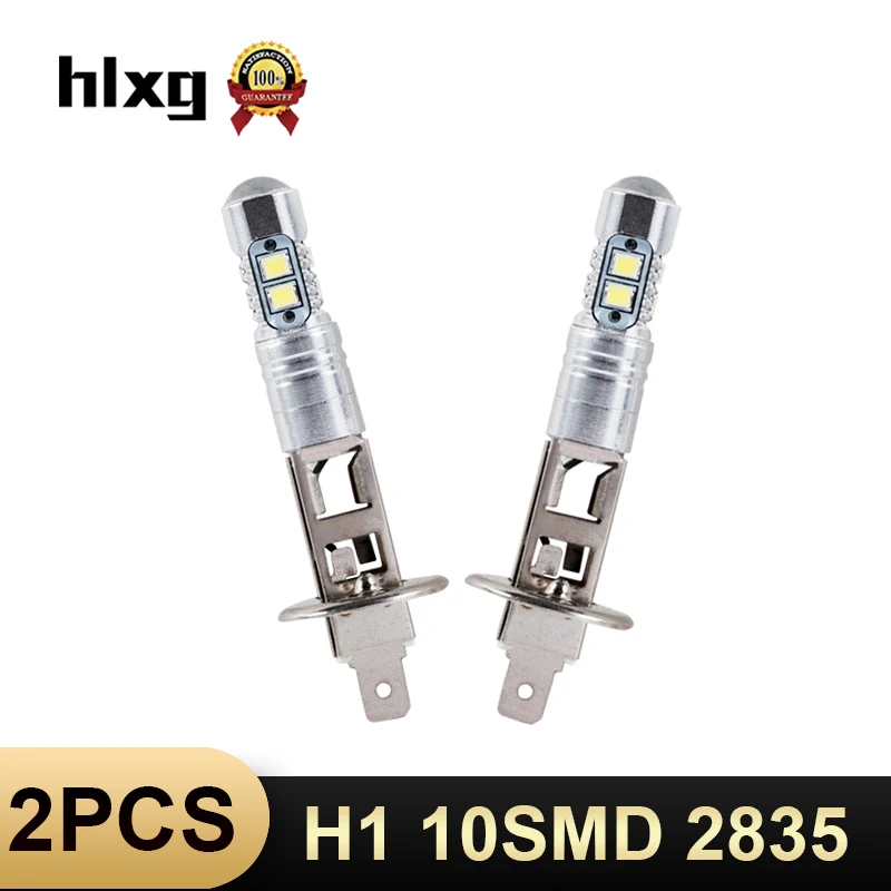

HLXG 2PCS H1 LED Car Light Car LED Fog Driving Replacement Headlight Automobile Bulbs Lens 10 SMD Lamps High Beam 12V 6000K