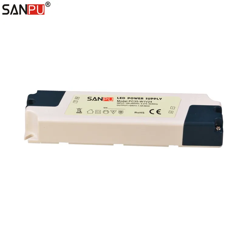 SANPU 24 вольтный импульсный преобразователь 35 Вт постоянное напряжение светодиодный импульсный источник питания трансформатор IP44 белый пластик 220 В 110 В AC Вход