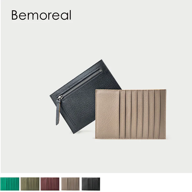 

Bemoreal Genuine Leather Card Holders High Capacity Casual Cowhide Leather Unisex Coin Wallet Solid Color Fashion Change Purse