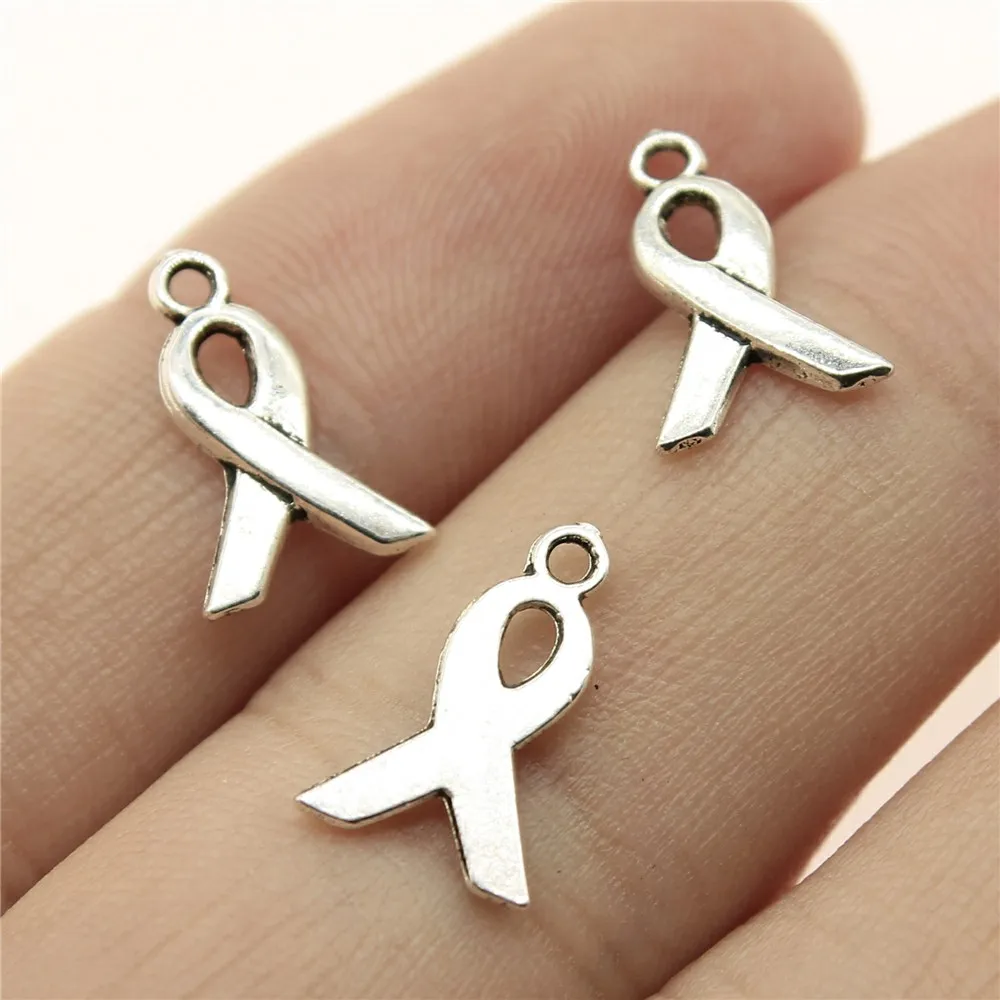 WYSIWYG 60pcs 14x9mm Cancer Ribbon Charms Awareness Ribbon Charms Small 