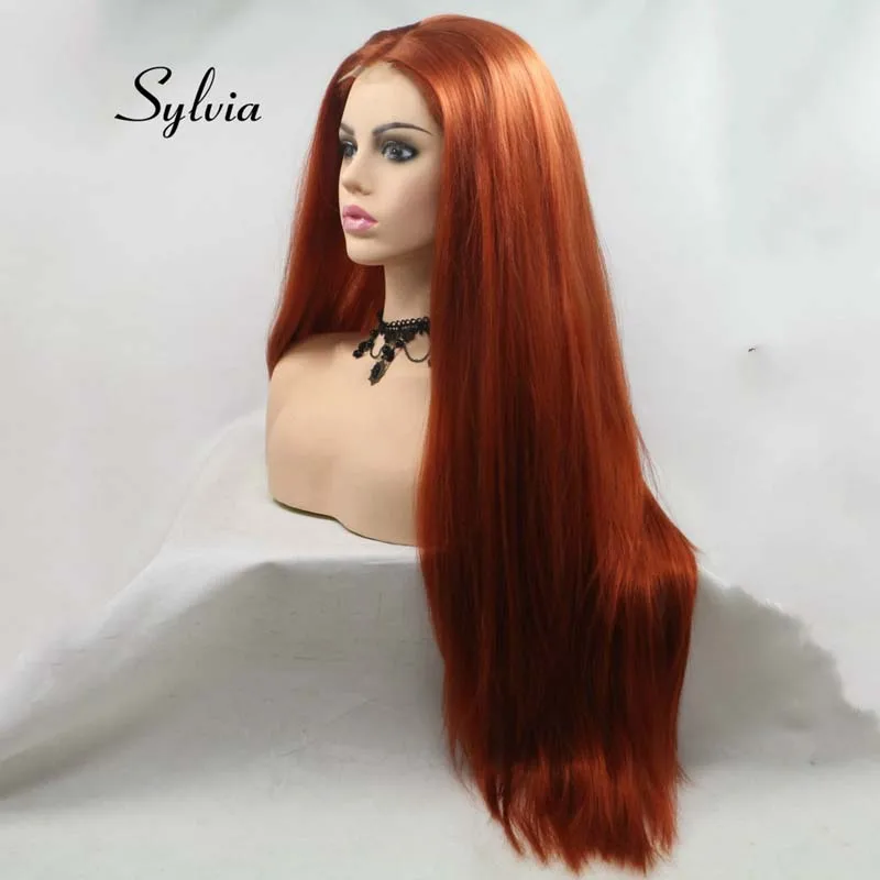 Sylvia коричневый красный парик Длинные Яки прямые волосы u-часть парик шнурка синтетический парик шнурка 180% Плотность термостойкие волокна волос парики
