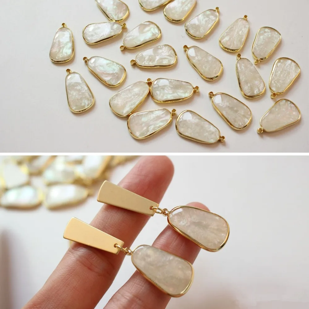 

Min order 10pcs/lot Irregular ovals resin imitation shell white effect core copper garment charms diy jewelry earring pendants