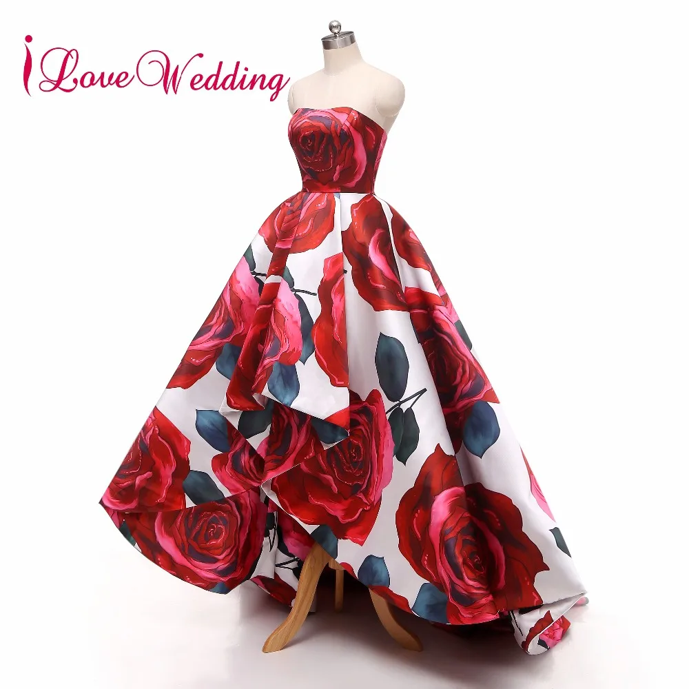 ILoveWedding вечернее платье без бретелек Hi-low Robe De Soiree цветочный принт официальное длинное праздничное длинное платье Настоящее фото