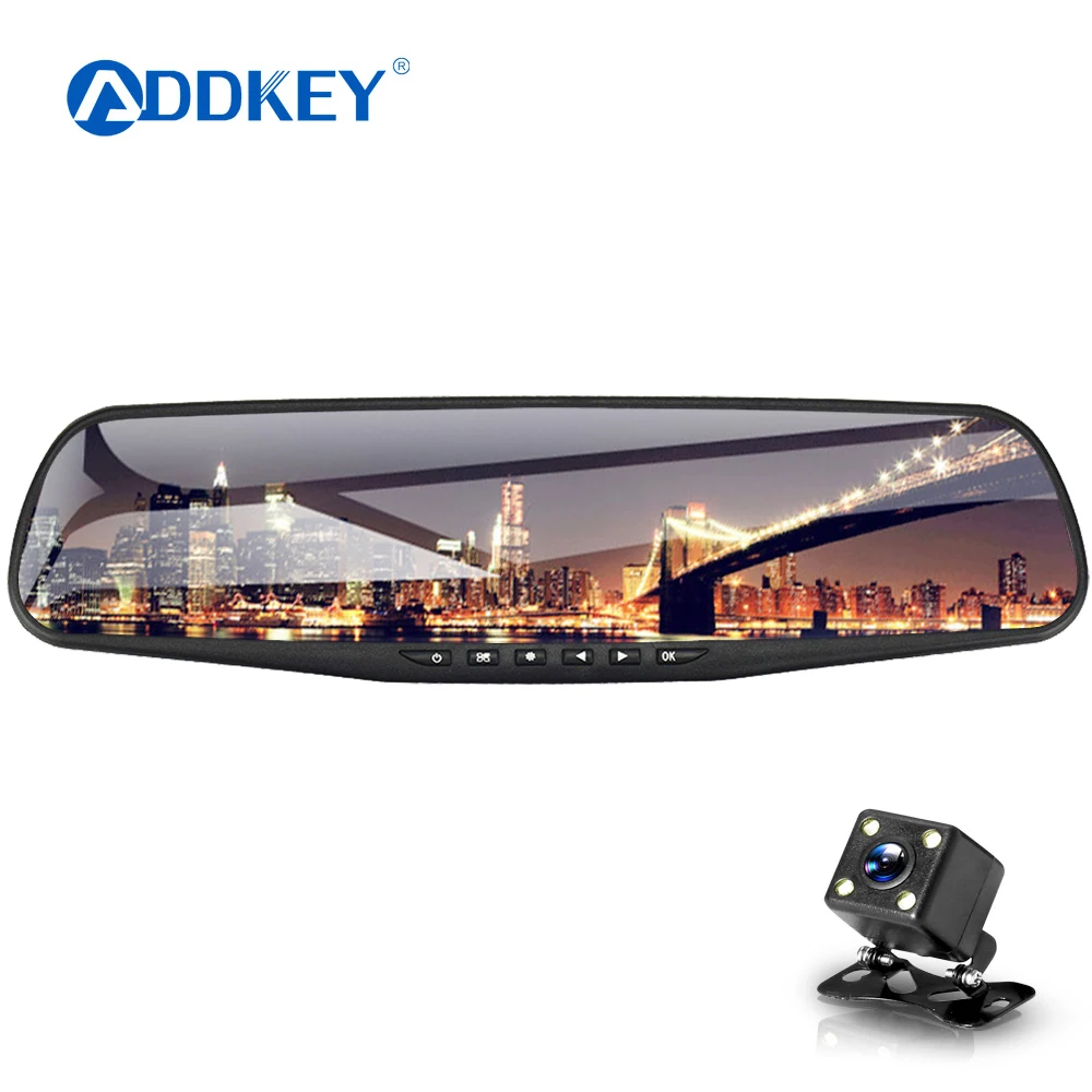 

ADDKEY Car DVR Full HD 1080P 4.3 Inch IPS Touch Screen Recorder Dual Lens with Rear View Mirror Auto Registrator Dash Camera dvr