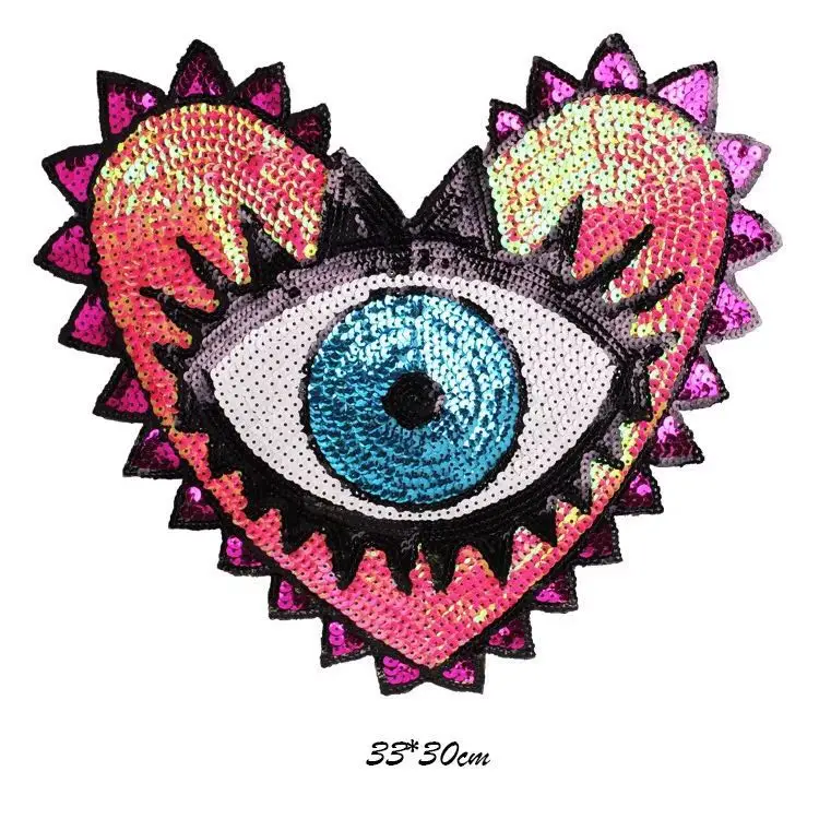 

Patch for Clothes Coat Punk Heart Eye Sequins Patches Diy Clothing Stickers Sew on Embroidered Applique Patch DIY Handmade