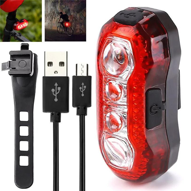 USB Charging Bicycle Bike Tail Rear Light Super Bright LED Lamp Waterproof Sport Outdoor Sports