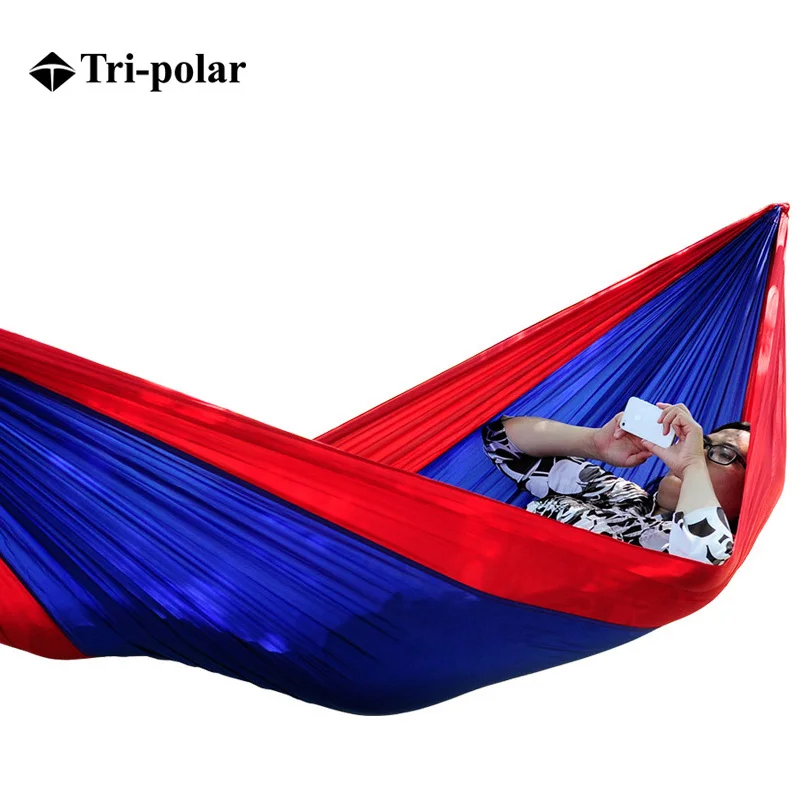

Tri-polar Double Camping Hammock New Style Portable Parachute Cloth Family Camping Swing Bed Indoors and Outdoors TP1109