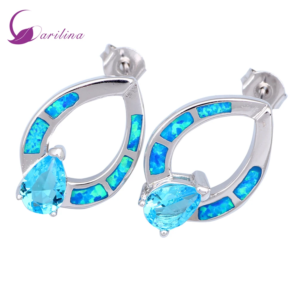 

Brand designer silver jewelry Blue Fire Opal Blue zircon stud earrings for teen girls Fashion Jewelry DANA E006