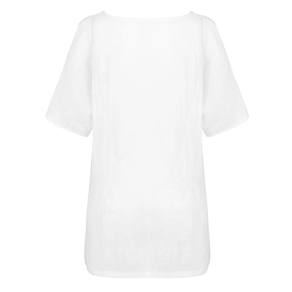 Летняя модная однотонная тонкая хлопковая льняная блузка свободного кроя размера плюс, женские топы, женская рубашка с коротким рукавом, Blusas Femininas, пуловер