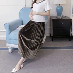 Осенне-зимняя стильная юбка для беременных женщин с высокой талией велюровая плиссированная юбка женская Элегантное платье для