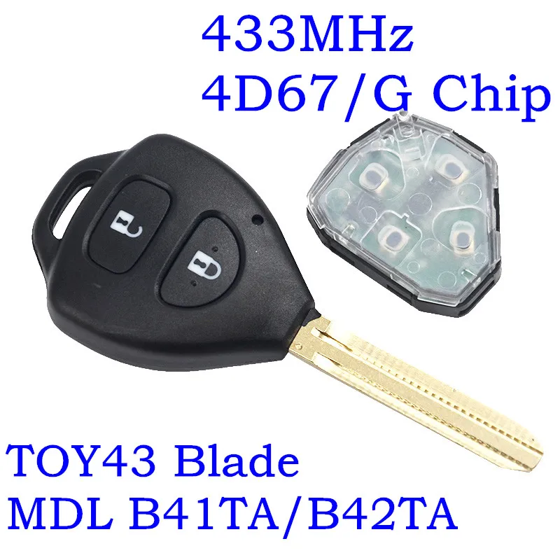 

RMLKS 2 Button Remote Car Key Fob 433MHz 4D67 Chip For Toyota Hilux 2005 - 2008 Vigo 2006 - 2011 Fortuner 4Runner iQ P/N: B42TA
