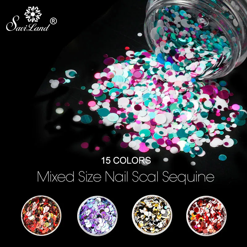 

Saviland Plastic Nail Glitter Sticker Mixed Colorful Ultrathin Sequins Nail Tips Shiny Round DIY Design Nail Art Tools