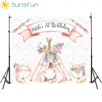 

Sunsfun 7x5ft fox flower birthday party backdrop tent Baby Shower photo shoot prop photobooth portrait customize printed