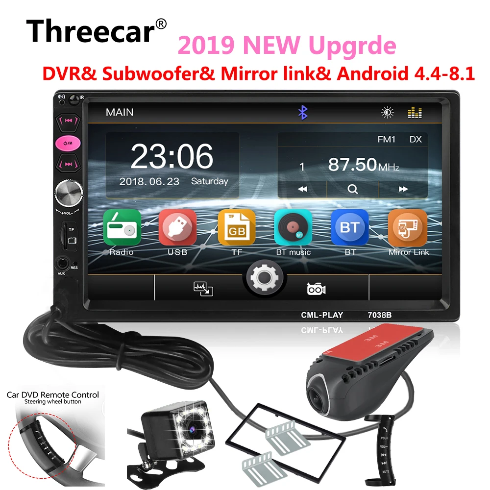 

2din Car Radio 7 inch Touch mirrorlink Android Player subwoofer DVR Player Autoradio Bluetooth Rear View Camera tape recorder