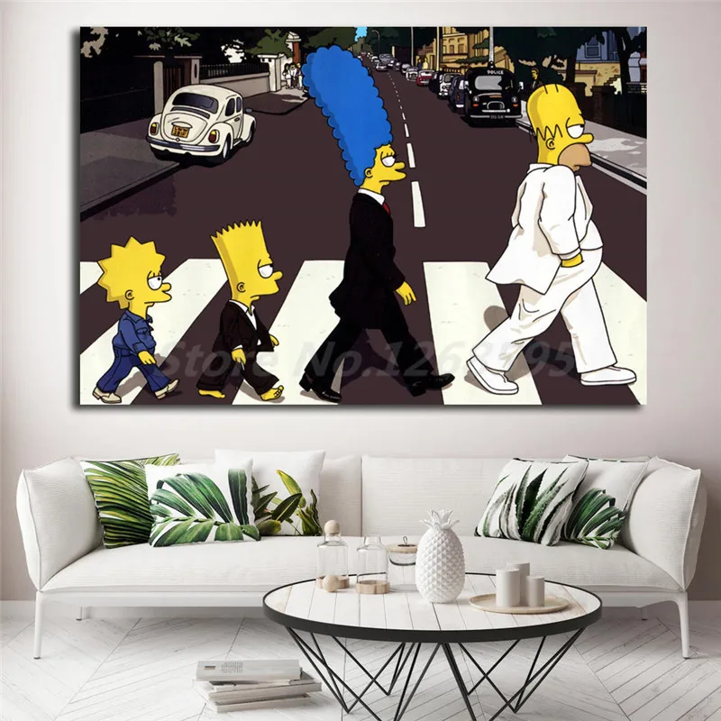 Simpsoning Abbey Road Барт Гомер Мардж холст картина печать гостиная домашний декор Современное украшение на стену, живопись маслом плакат художественное произведение