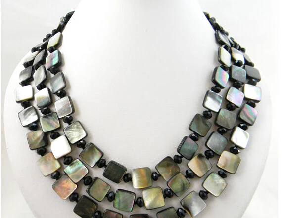 

CBN355 3row 18'' 12mm black shell slice crystal necklace