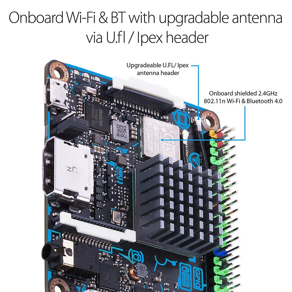 ASUS SBC паяная панель S RK3288 SoC 1,8 GHz 4 ядра Процессор, 600 МГц Mali-T764 GPU, 2 GB LPDDR3 и 16 Гб eMMC TinkerboardS