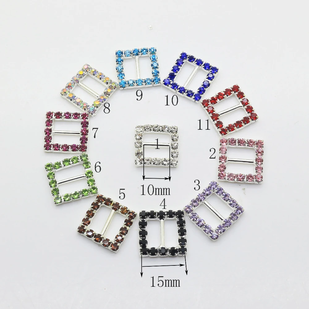 10pcs 15mm Square Rhinestone Buckles Diamond Buttons Invitation Ribbon ...