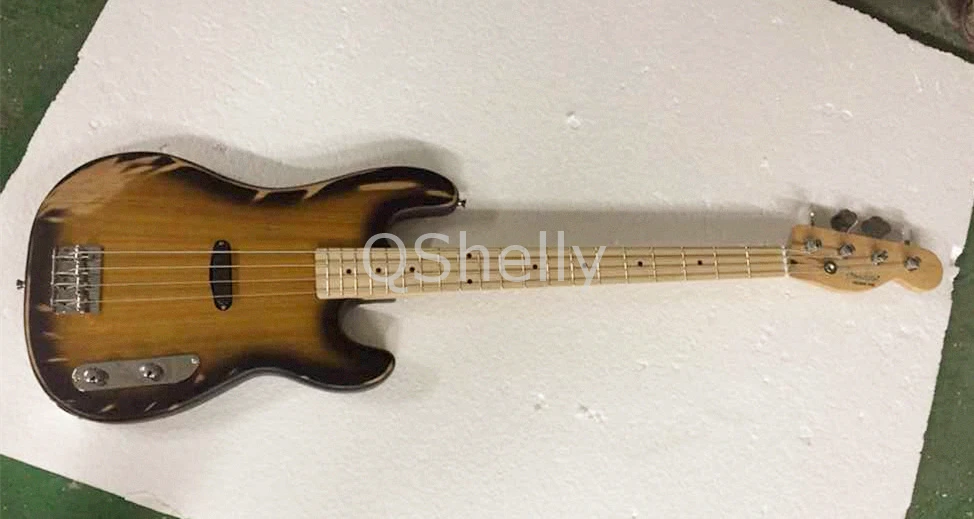 

top quality QShelly custom relic 4 strings old used vintage faded electric bass guitar ash body p bass musical instruments shop