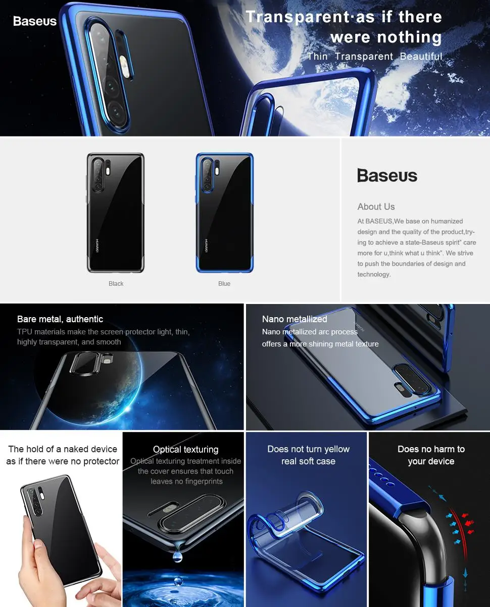 Роскошный чехол для телефона Baseus с покрытием для huawei P30 Pro, Ультра Прозрачный Мягкий ТПУ силиконовый чехол для huawei P30 P30Pro Funda