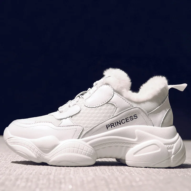 

SWONCO Genuine Leather Winter Sneakers Platform White/black Shes Women 2019 New Winter Warm Fur Chunky Sneakers Women Snowboots