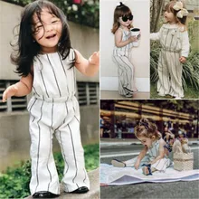 18M-6Y Летняя детская одежда для маленьких девочек Ovralls в полоску Детский костюм, комбинезон, пляжный костюм; цельнокроеная одежда