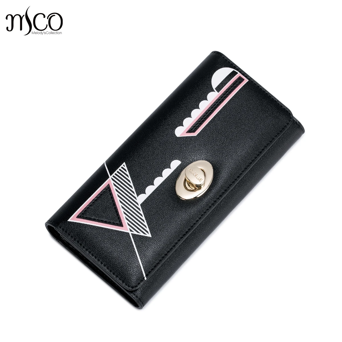 

Women's PU Leather Wallets Ladies Foldover Pouch Fashion Clutch Handbags Geometric Lock long Purse Female Elegant Card Gift box