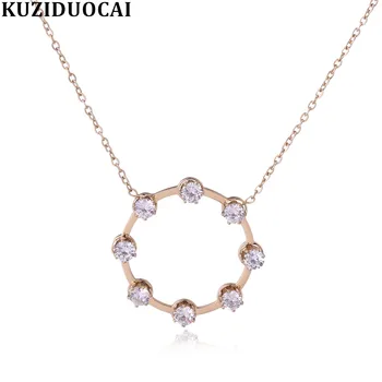 

Kuziduocai New Fashion Jewelry Round Circle Zircon Titanium Stainless Steel Choker Necklaces Pendants For Women Colar kolye N122