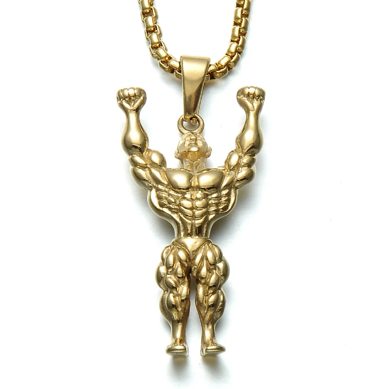 HIP Gym Fitness Men Necklace Gold/Silver Stainless Steel Chain Bodybuilding Sports Charm Pendant