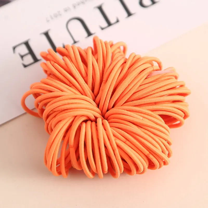 100 шт./лот, 3 см, эластичные резинки для волос для девочек, резинки для волос, аксессуары для волос - Цвет: Bright Orange