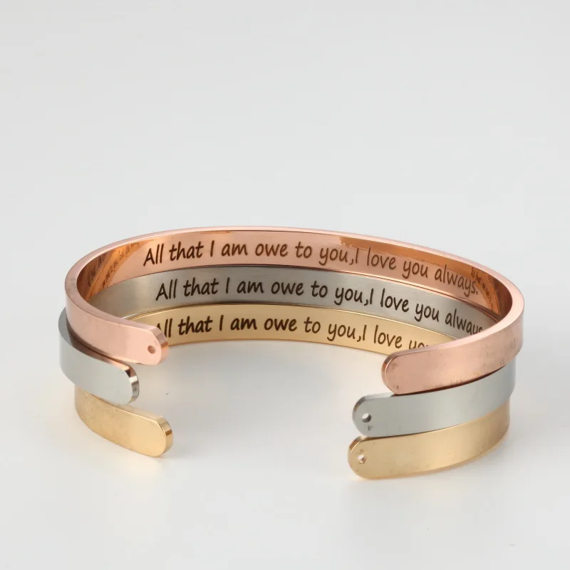 

Engraved Inside All that I am owe to you Elegant Bangle Stainless Steel 6mm Open Women Lady Bracelets Jewelry 2019 Dropshipping