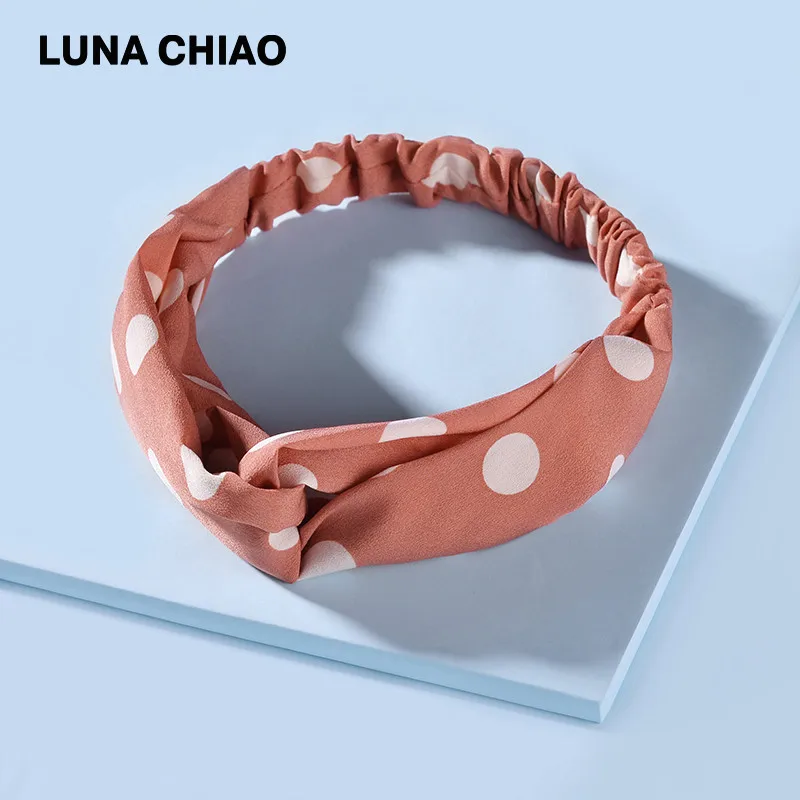 

LUNA CHIAO 2019 Summer Headwear Big Dot Polka Printed Fabric Soft Hairbands Women Fashion Knoted Headbands