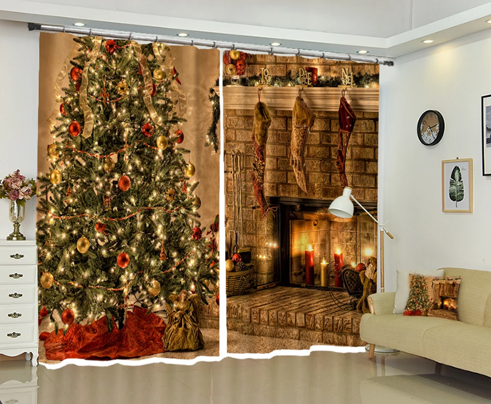 Luxury Christmas 3D Curtains Drapes for Living room Bedroom Home