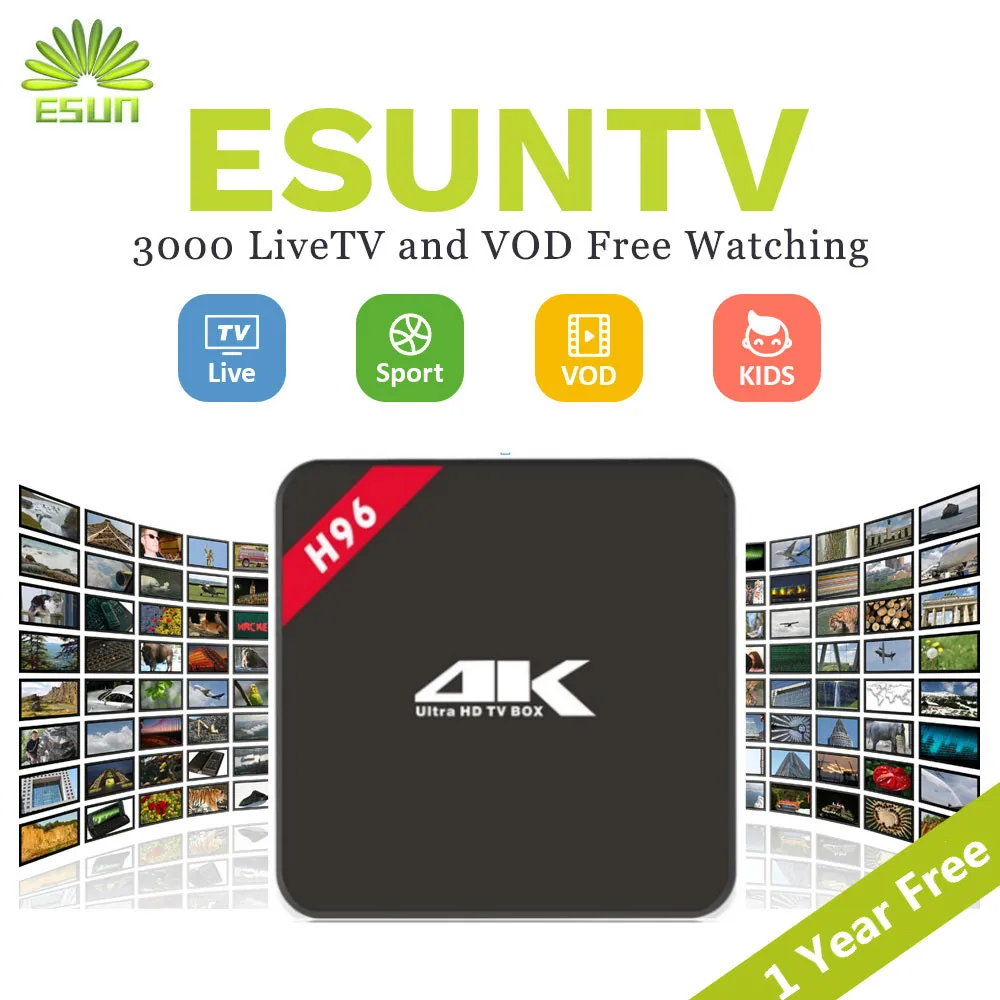 

1 Year IPTV included ESUNTV H96 RK3229 Europe IPTV Spain UK Germany Italy Netherland Sweden Portugal EX-YU xxx US IPTV BOX