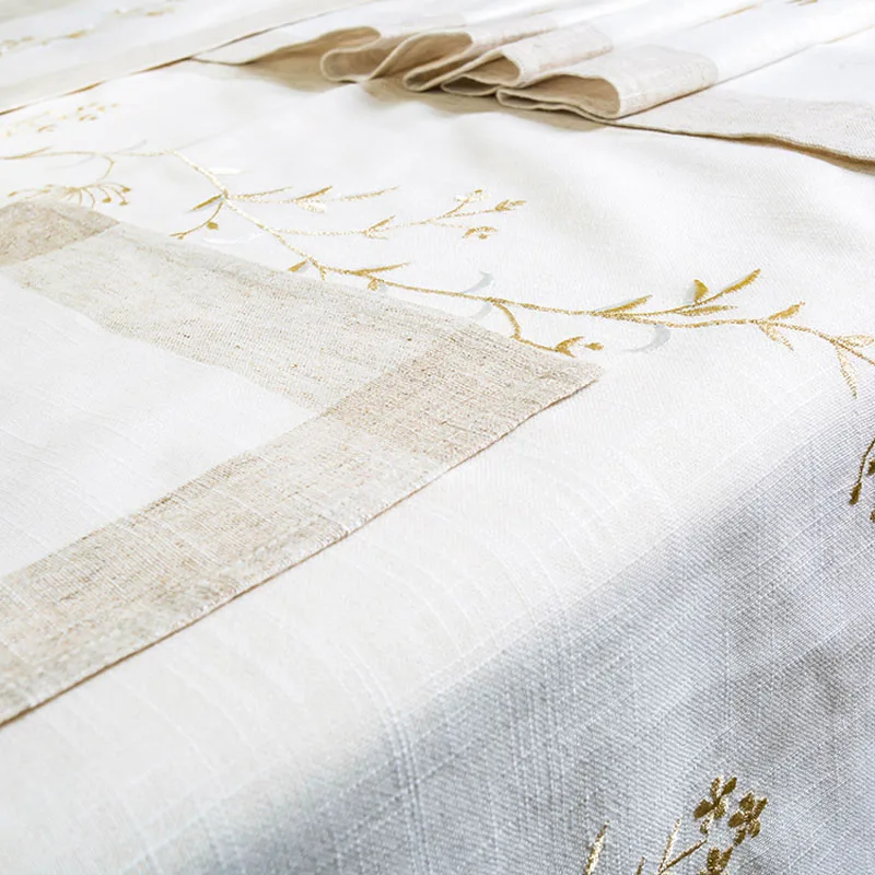 

Linen Tablecloth Leaves Embroidery Home Decoration Table Cloth Cover for Dinner Picnic 669
