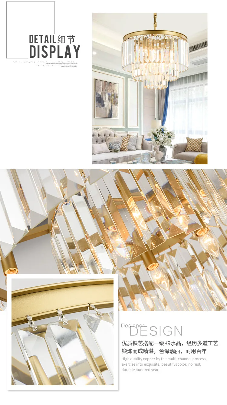 Gold American Style Retro Chandeliers LED Crystal Lighting For Living Room Bedroom Hall Hotel Restaurant Dining Room Fashion